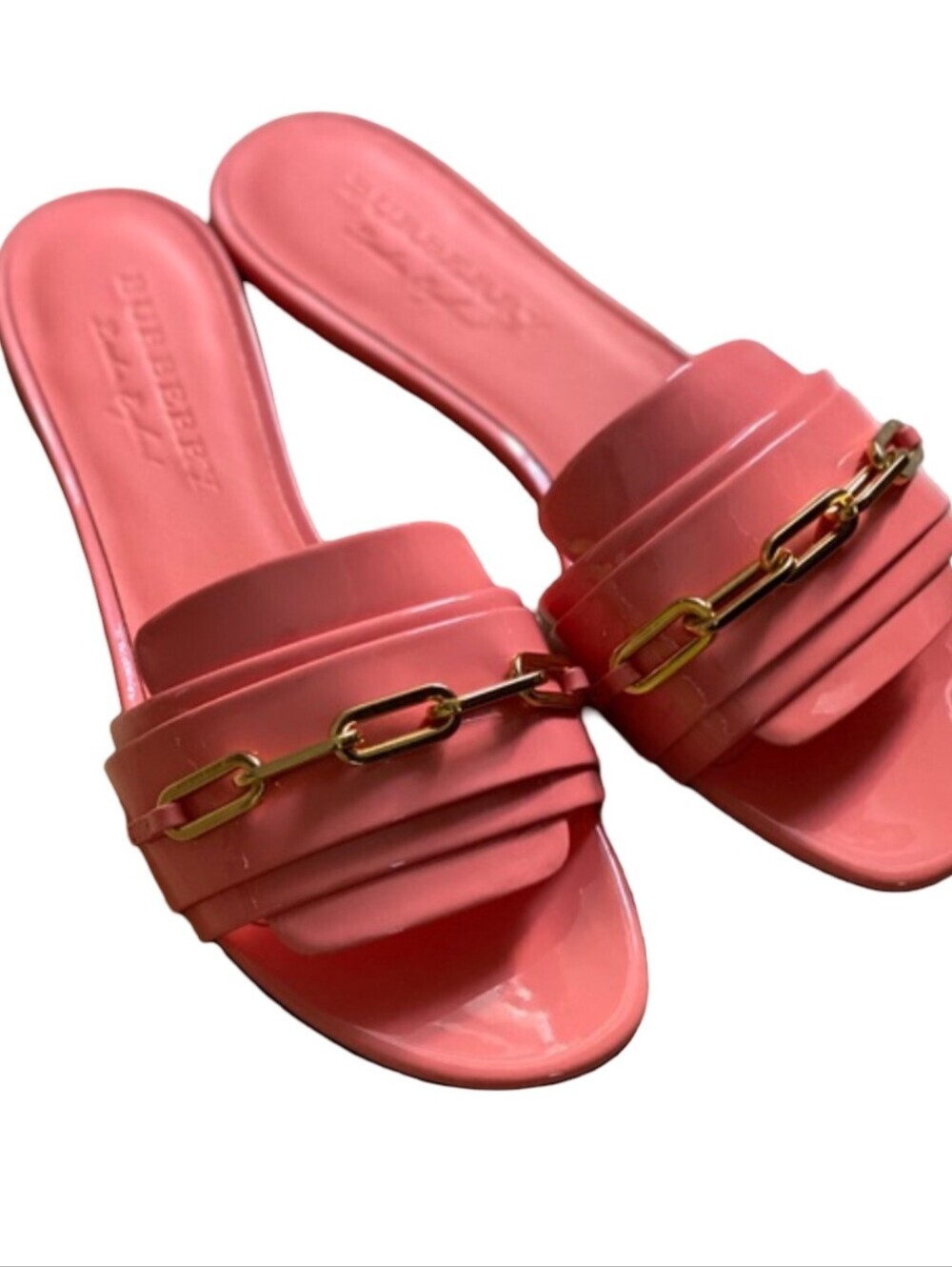 Burberry Coleford chain flat sandals in Pink Azalea patent leather Size EU 39 - Picture 6 of 12